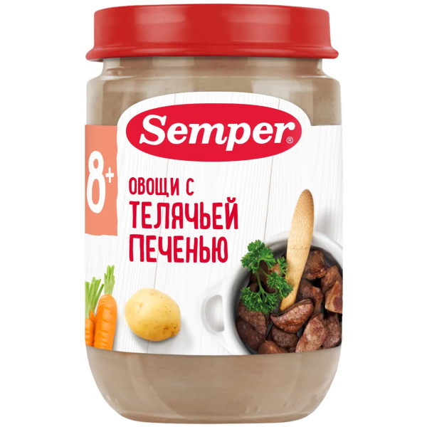 Пюре Semper овощи с телячьей печенью 8м+ 190 гр
