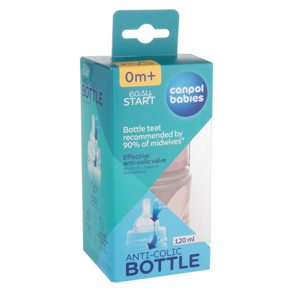 Антиколиковая бутылочка с широким горлышком Canpol babies Easy Start - GOLD 120мл PP (Розовая) 35/239_pin