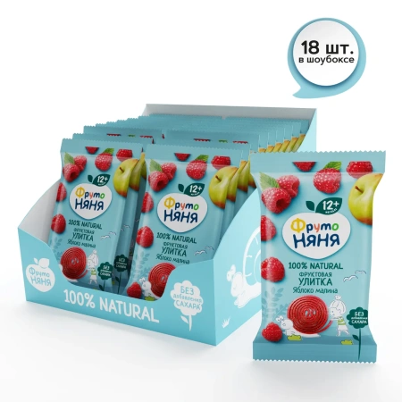 ФрутоНяня 15 гр Фруктовые Кусочки-Улитки (Яблоко, малина)