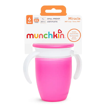 Munchkin поильник-непроливайка MIRACLE® 360° с  крышкой и ручками, Розовый, 207мл. 6+